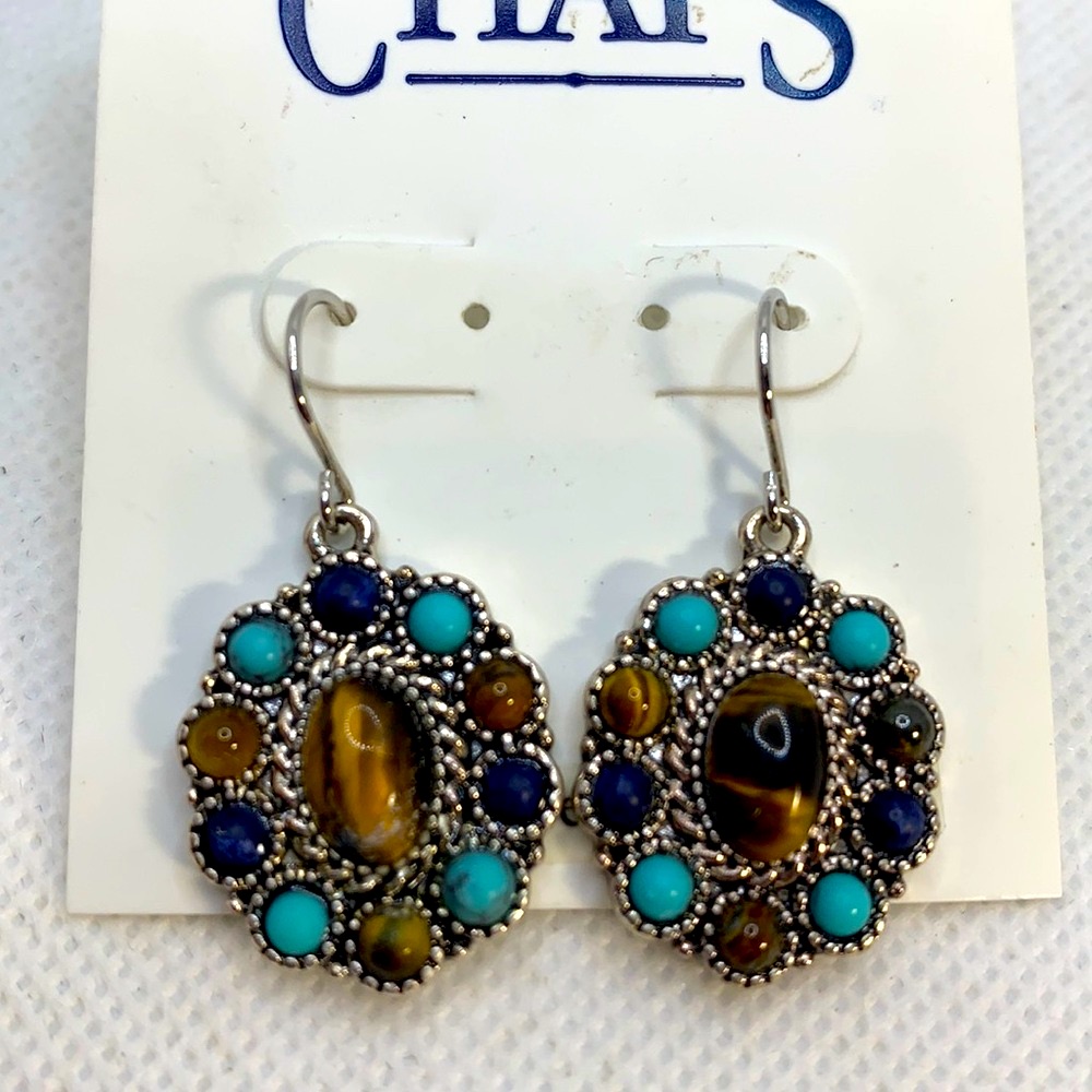 Chaps Semi-Precious Accents Earrings Tigers Eye Sodalite Turquoise Stone Nwt 10$